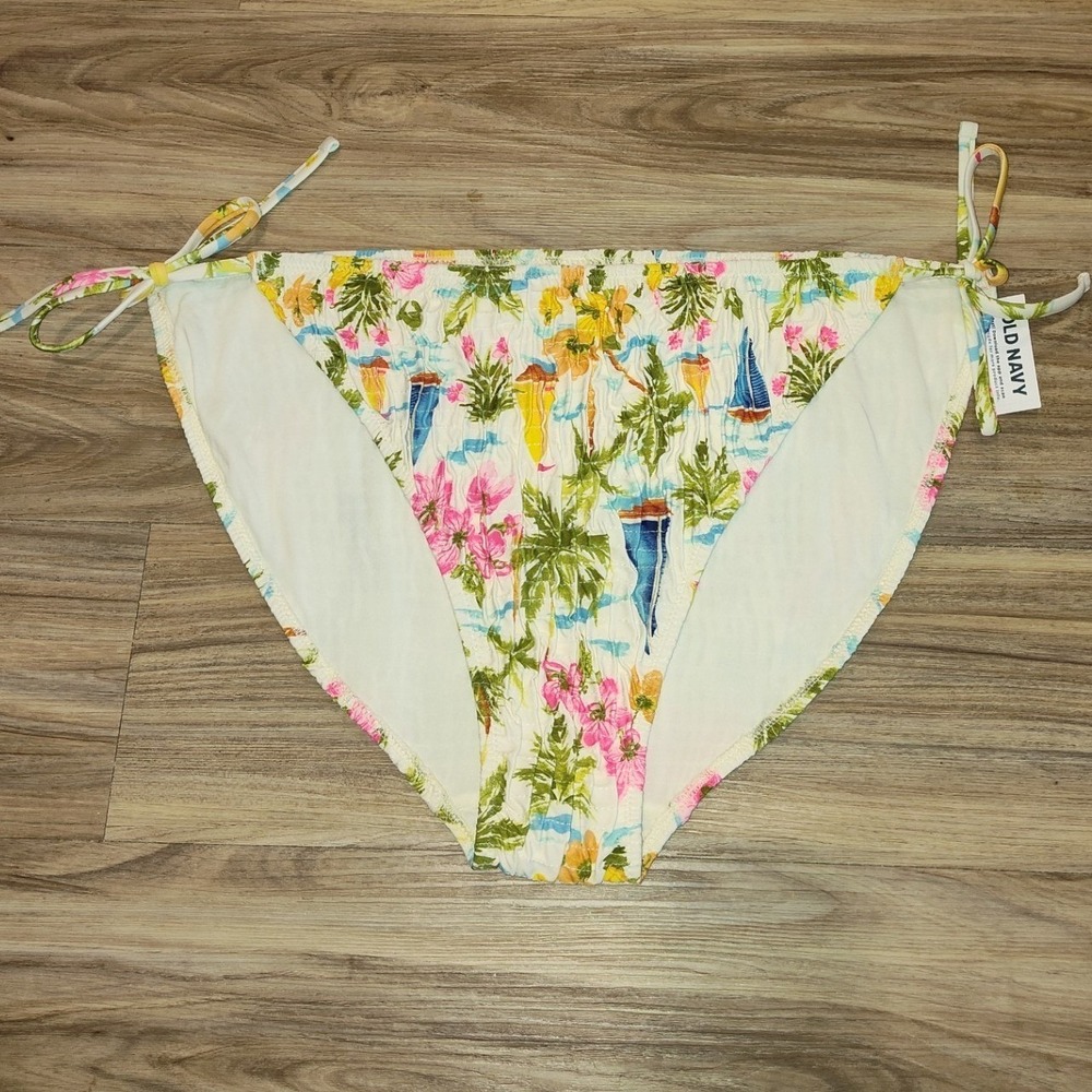 Old‎ Navy Tropical Smocked Side Tie Bikini Swim Bottoms XXL Sailboat Palm Tree